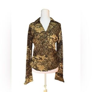 Inc International Concepts Womens Button Down Lace Mesh Top Y2K Large